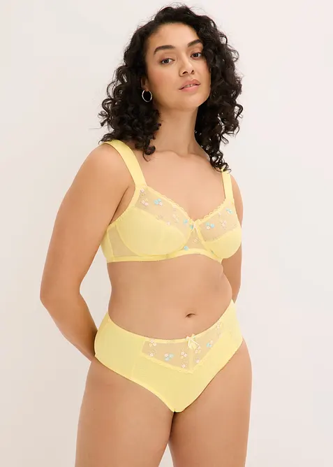 Truse med h&oslash;y midje og nydelig broderi, bonprix