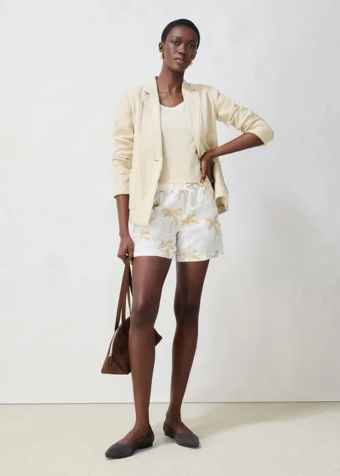 Linshorts med broderier, bonprix