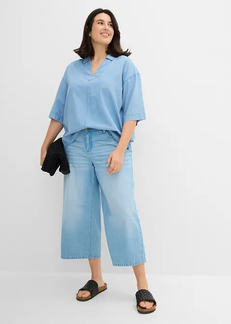 Denimbluse i &oslash;kologisk bomull, bonprix