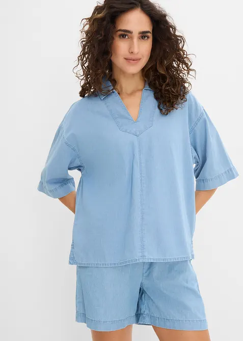 Denimbluse i &oslash;kologisk bomull, bonprix
