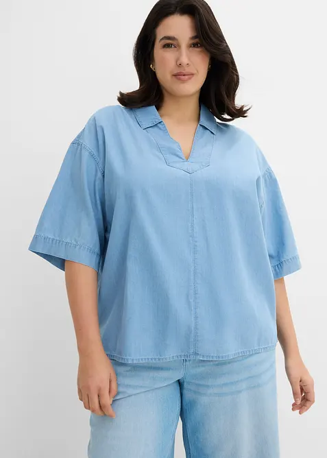 Denimbluse i &oslash;kologisk bomull, bonprix