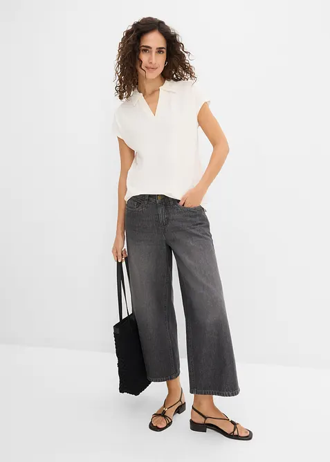 Topp i 100% &oslash;kologisk bomull med krage, bonprix