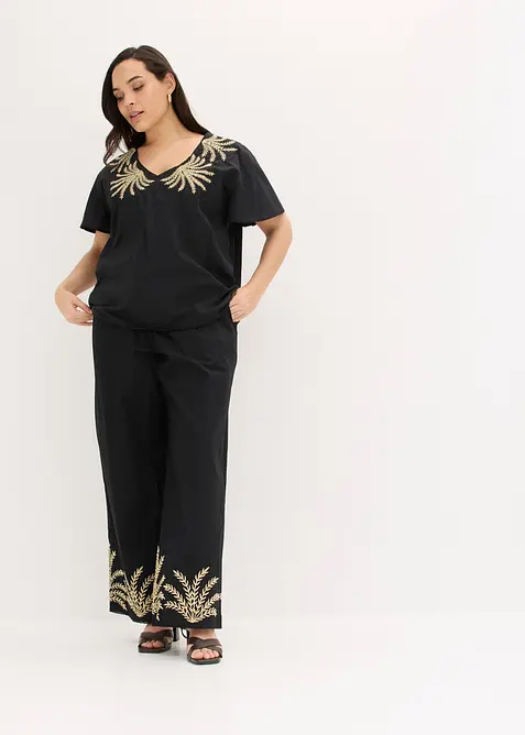 Vid bukse med broderi, bonprix