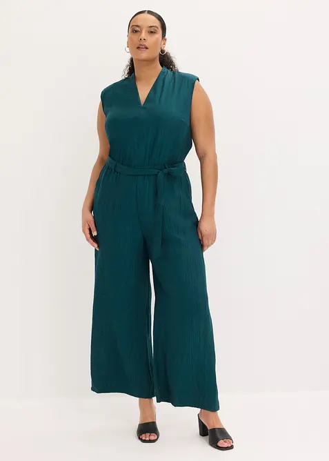 Jumpsuit i viskose med fin krage, bonprix