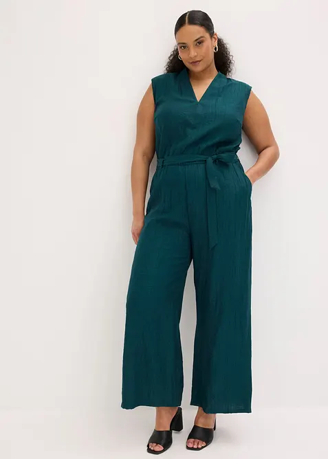 Jumpsuit i viskose med fin krage, bonprix