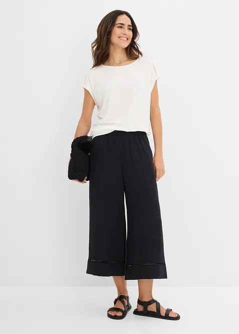 Topp med innfelte, smale blonder, bonprix