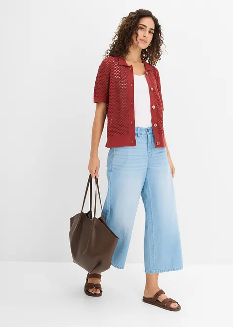 Wide Leg-jeans Mid Waist, komfortlinning, bonprix