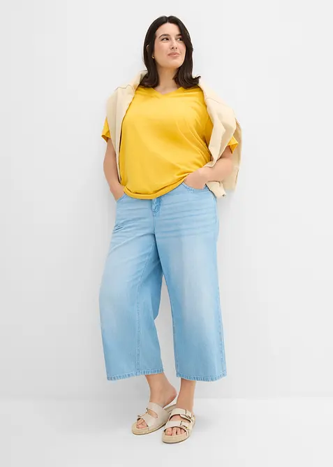 Wide Leg-jeans Mid Waist, komfortlinning, bonprix
