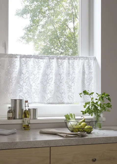 Gardinkappe i &oslash;kologisk bomull med hullbroderi, bonprix