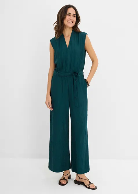Jumpsuit i viskose med fin krage, bonprix