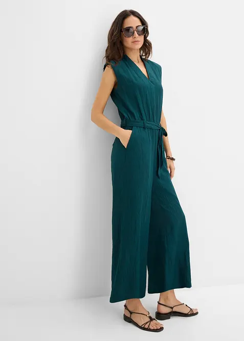 Jumpsuit i viskose med fin krage, bonprix