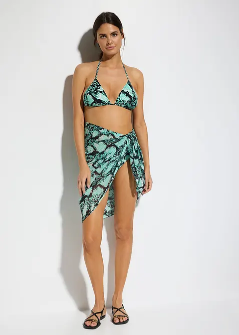 Triangel-bikini + pareo i badet&oslash;ymateriale (3 -delt sett), bonprix