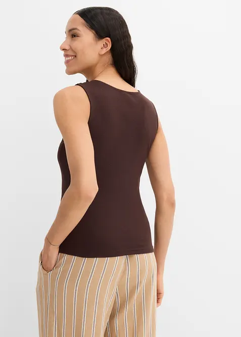Ribbet topp i 100% &oslash;kologisk bomull (2-pack), bonprix
