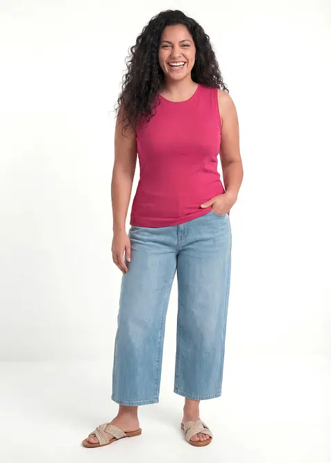 Ribbet topp i 100% &oslash;kologisk bomull (2-pack), bonprix