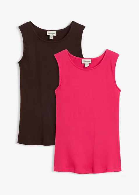 Ribbet topp i 100% &oslash;kologisk bomull (2-pack), bonprix