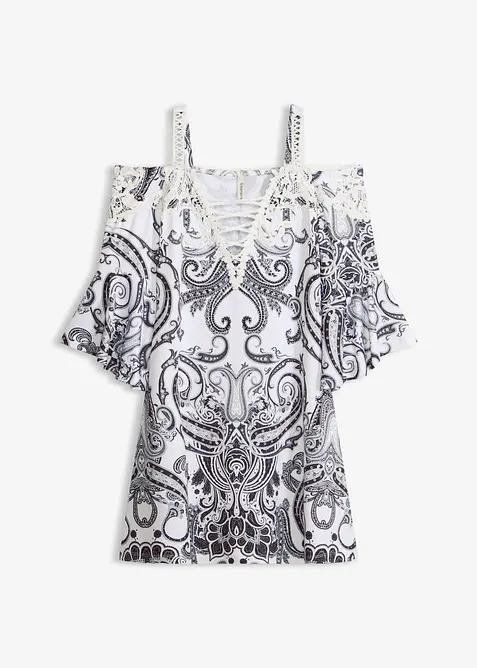 Off shoulder-kjole i utskr&aring;dd modell, bonprix