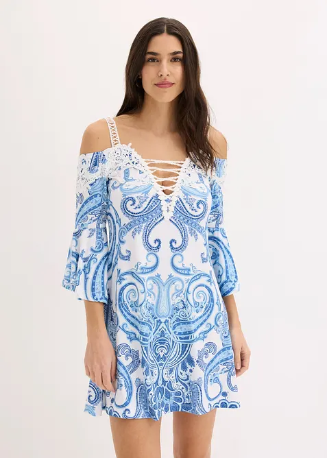 Off shoulder-kjole i utskr&aring;dd modell, bonprix