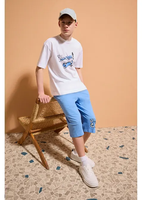 Loose fit-T-skjorte og lang jersey-bermudashorts i 100% &oslash;kologisk bomull (2-delt sett), bonprix