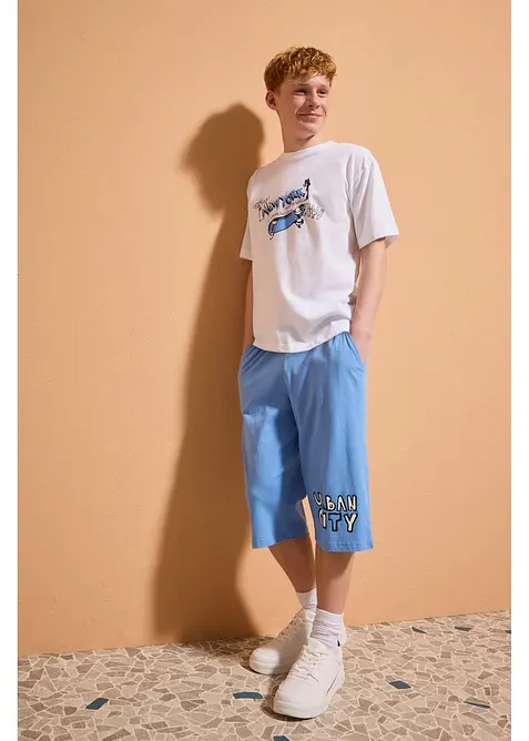 Loose fit-T-skjorte og lang jersey-bermudashorts i 100% &oslash;kologisk bomull (2-delt sett), bonprix