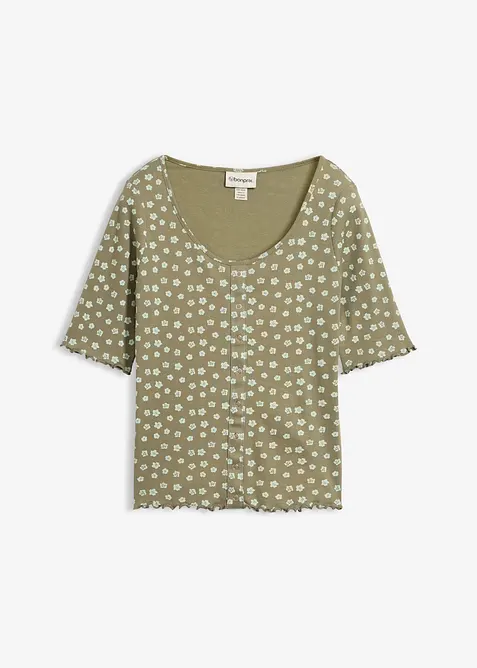 Ribbet topp med blomsterm&oslash;nster, kortermet, bonprix