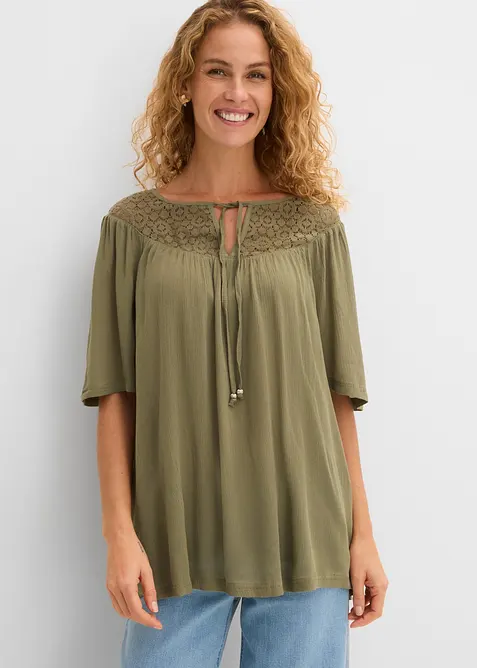 Lang, crinkle tunika, kortermet, bonprix