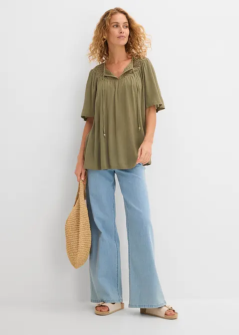 Lang, crinkle tunika, kortermet, bonprix