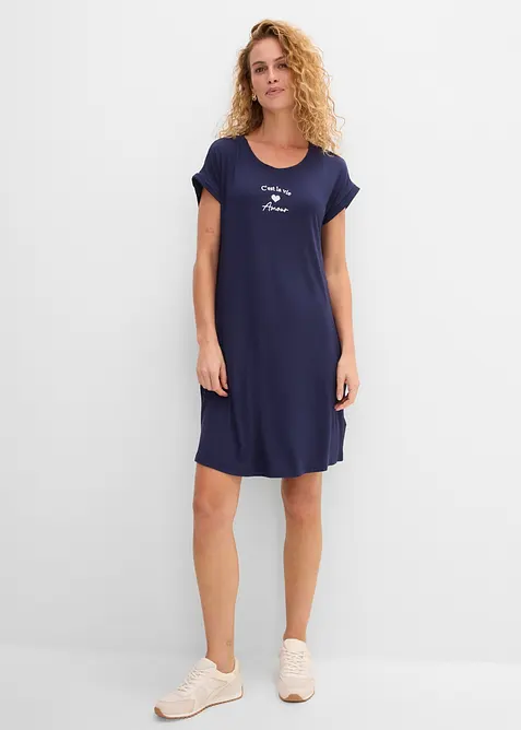 Jerseykjole med broderi i viskose med elastan, bonprix