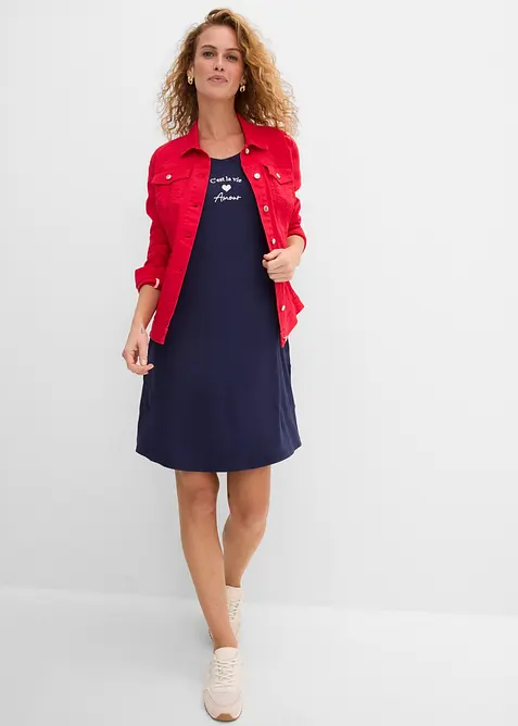 Jerseykjole med broderi i viskose med elastan, bonprix