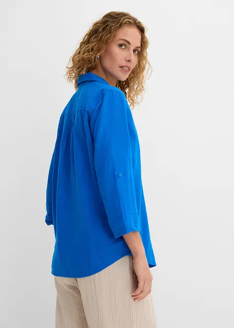 Bluse med lin og 3/4-lange ermer, bonprix