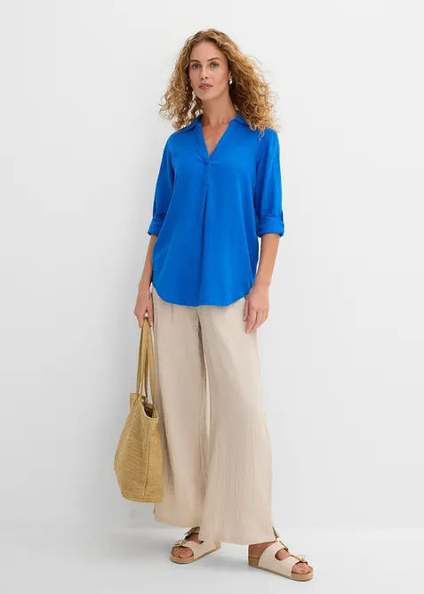 Bluse med lin og 3/4-lange ermer, bonprix