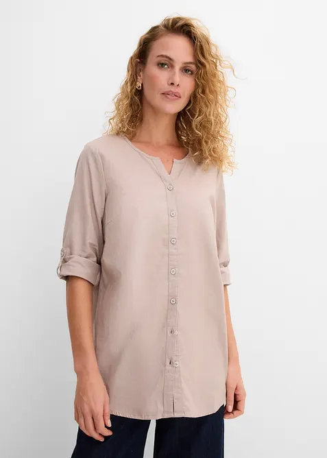 Bluse i lin- og bomullsmiks med 3/4-lange ermer, bonprix