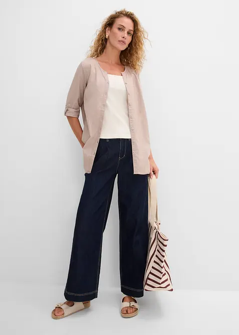 Bluse i lin- og bomullsmiks med 3/4-lange ermer, bonprix