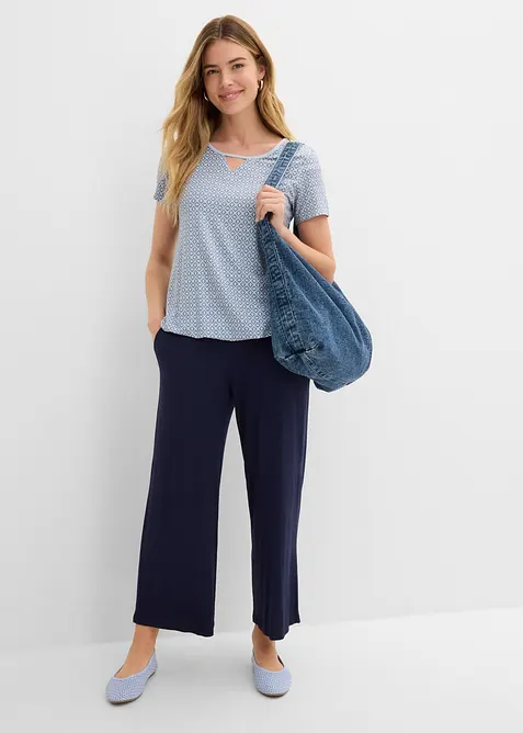 Topp med strikk i falden, kortermet, bonprix