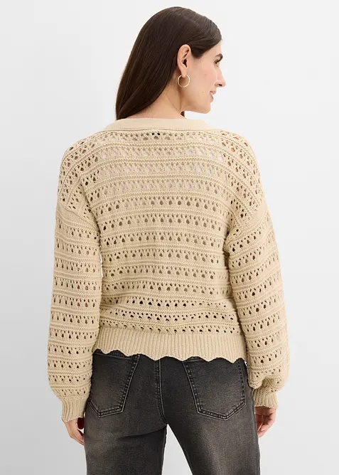 Cardigan  i ren bomull med hullm&oslash;nster, bonprix