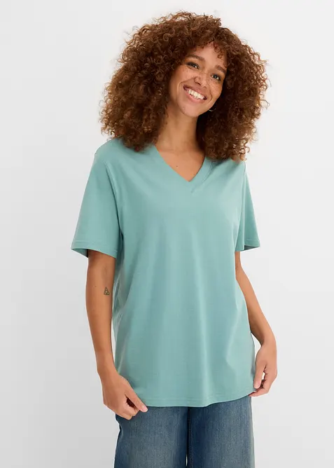 Vid, lang topp med V-hals, kortermet (5-pack), bonprix