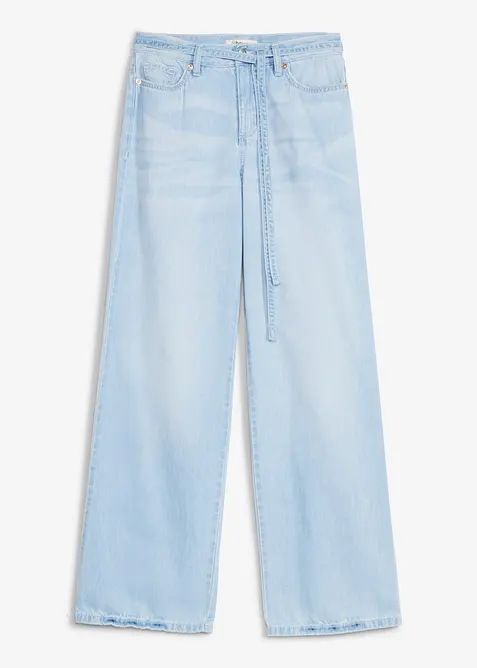 Wide Leg-jeans, Mid Waist, med belte, bonprix