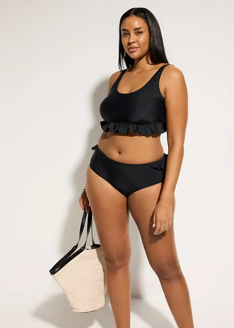 High Waist bikinitruse med rysjer, hurtigt&oslash;rkende, bonprix