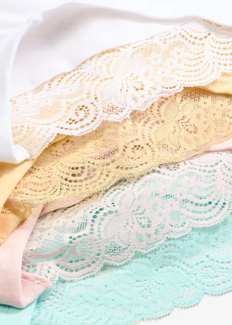 H&oslash;y truse i myk bomull med blonder (4-pack), bonprix