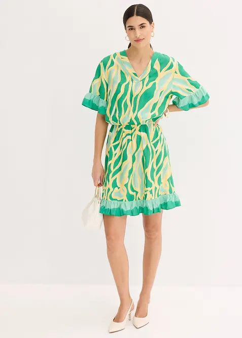 Chiffonkjole med rysjer, bonprix