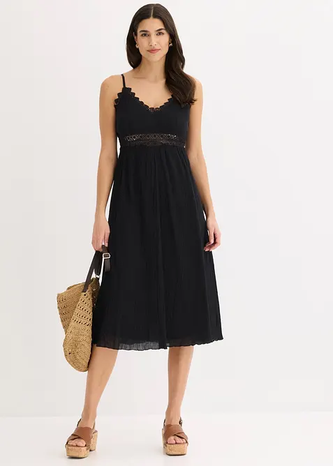 Midikjole med blondeinnfelling, bonprix