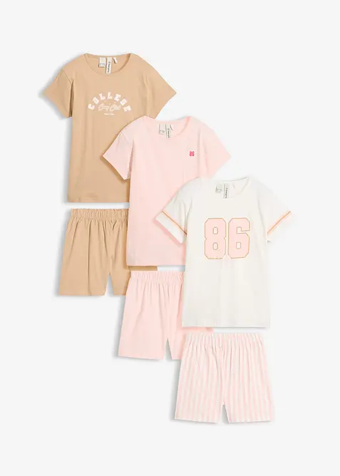 Kort pyjamas av 100% &oslash;kologisk bomull (3-pack), bonprix