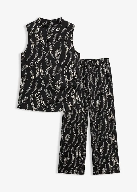 Jerseytopp og bukse i strukturert krepp (2-delt sett), bonprix