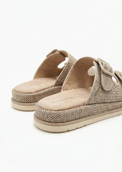 Slip-in sandaler i heklet stil med plat&aring;s&aring;ler fra Tom Tailor, Tom Tailor