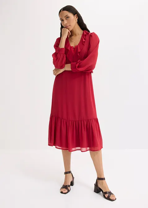 Chiffonkjole med blonde og volanger, bonprix