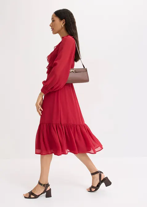 Chiffonkjole med blonde og volanger, bonprix