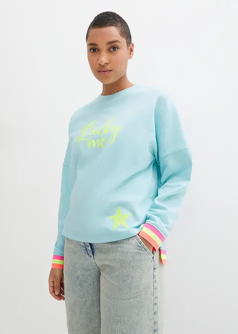 Oversized sweatshirt med fargerike ermekanter, av 100% bomull, bonprix