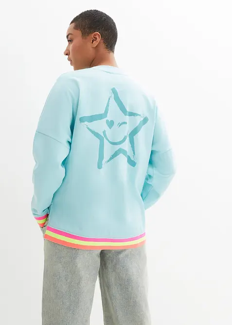Oversized sweatshirt med fargerike ermekanter, av 100% bomull, bonprix