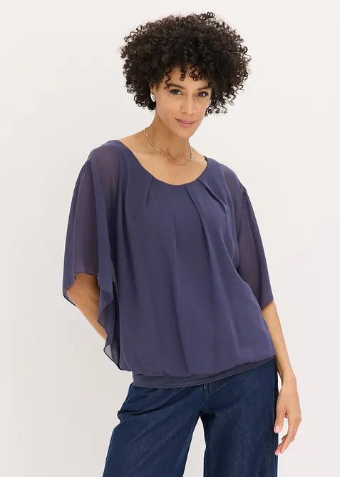 Chiffonbluse med f&ocirc;r, bonprix