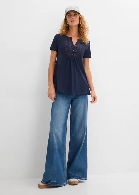 Bomullstopp i flammegarn, kort ermet, bonprix