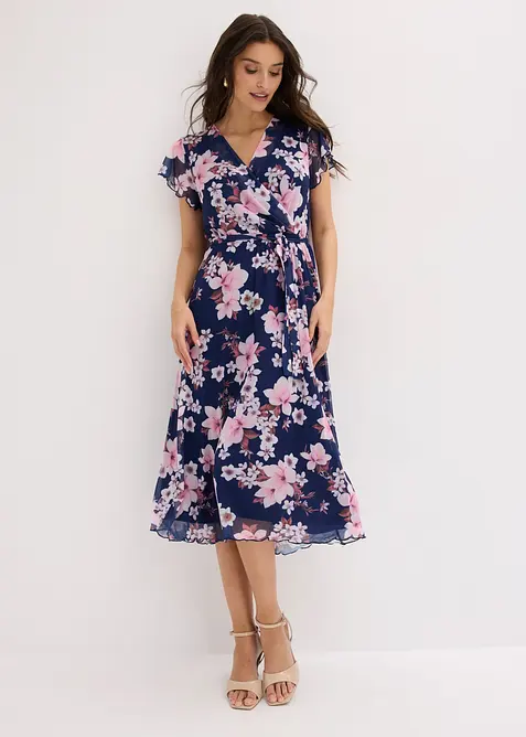 Mesh-midikjole med print, bonprix